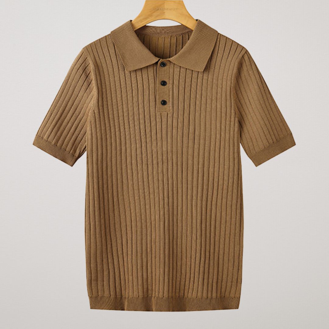 Ribbed Knit Polo Shirt