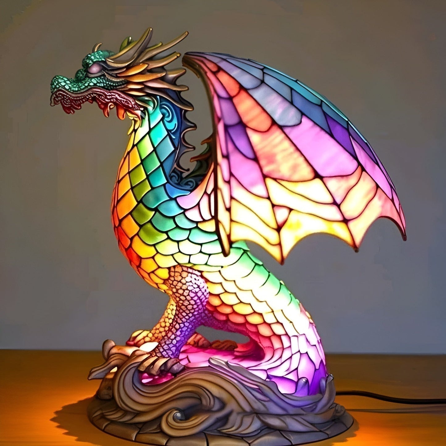 GLOWDRAGON | Colorful Stained Glass Dragon Lamp