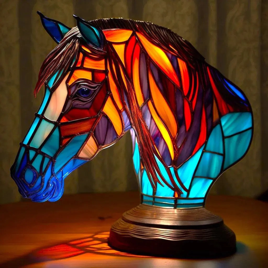 DECOLIGHT | Artistic Stained Glass Horse Lamp