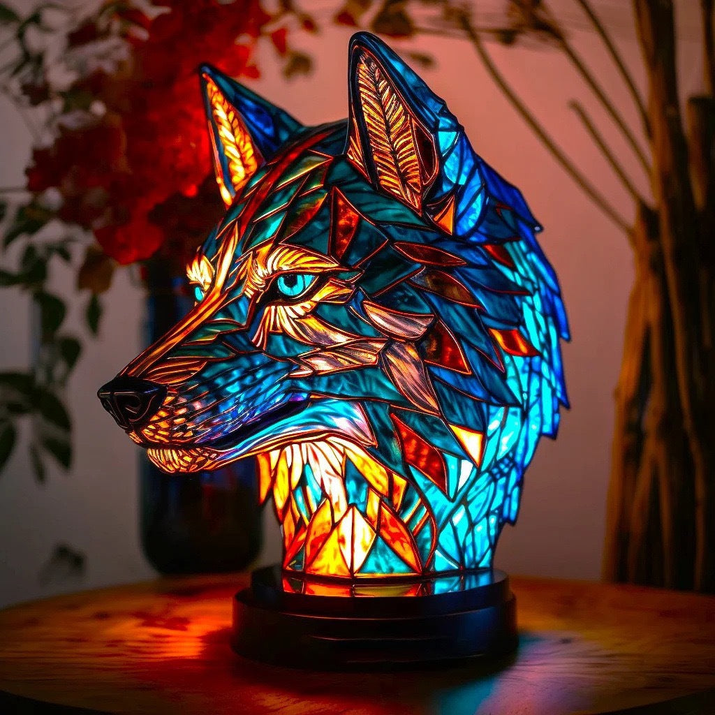 GLOWWOLF | Elegant Stained Glass Wolf Lamp