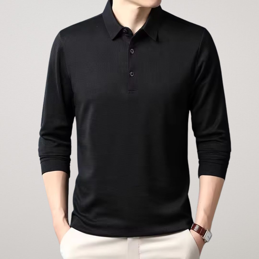Long-Sleeve Cotton Polo Shirt