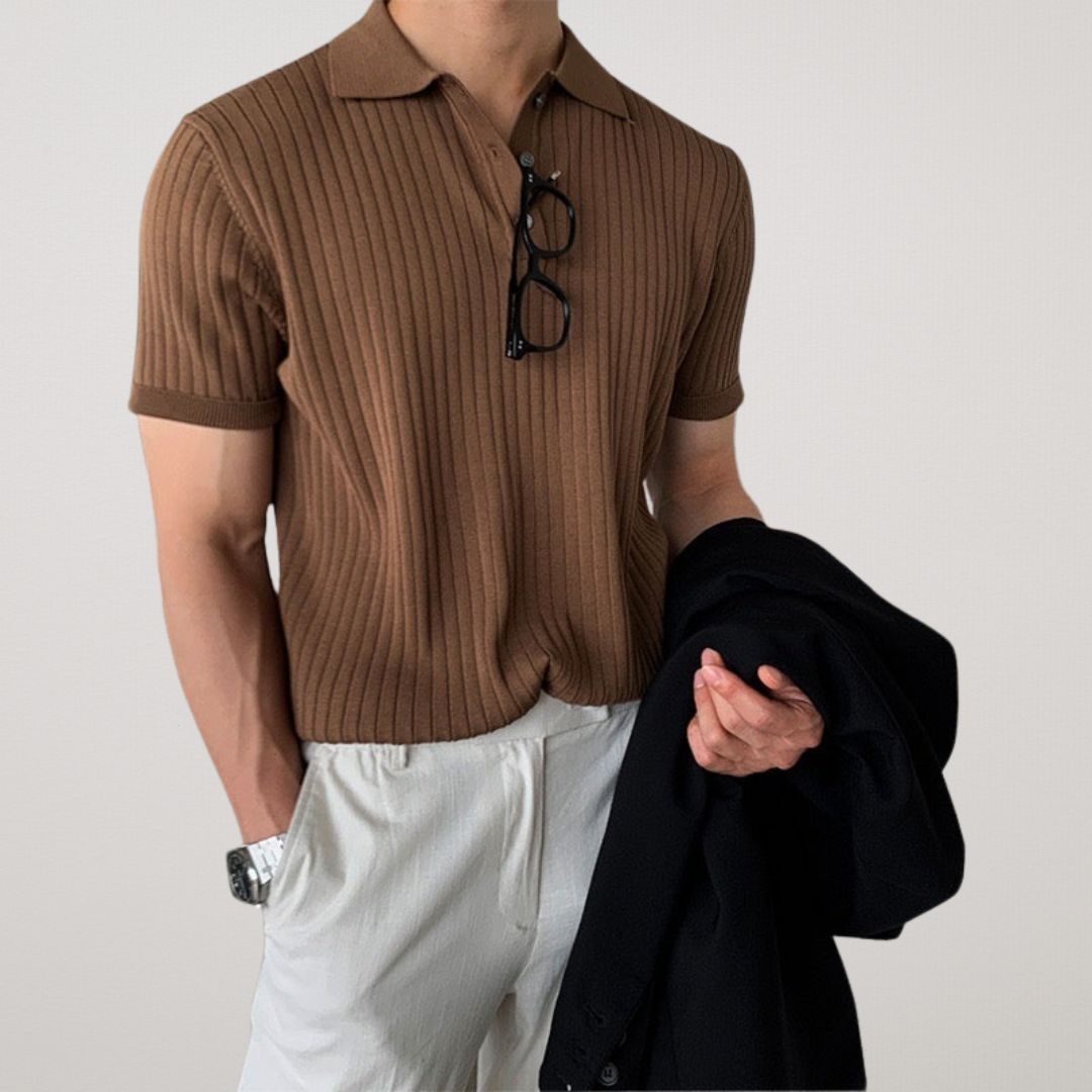 Ribbed Knit Polo Shirt