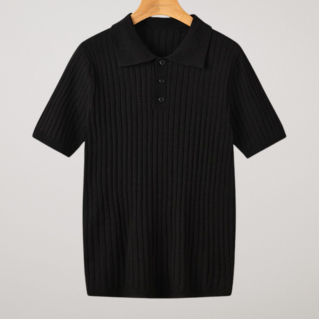 Ribbed Knit Polo Shirt