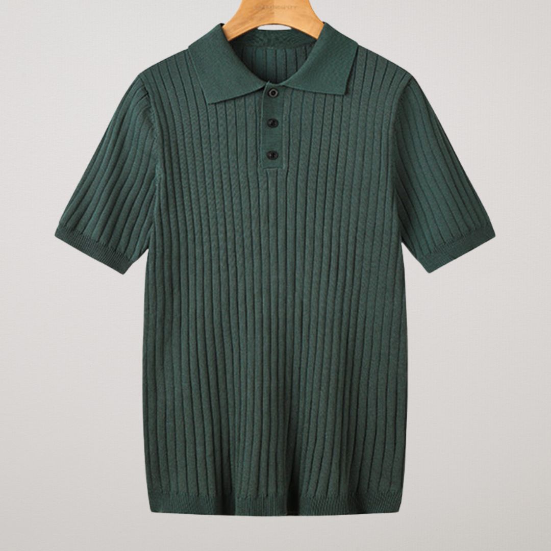 Ribbed Knit Polo Shirt