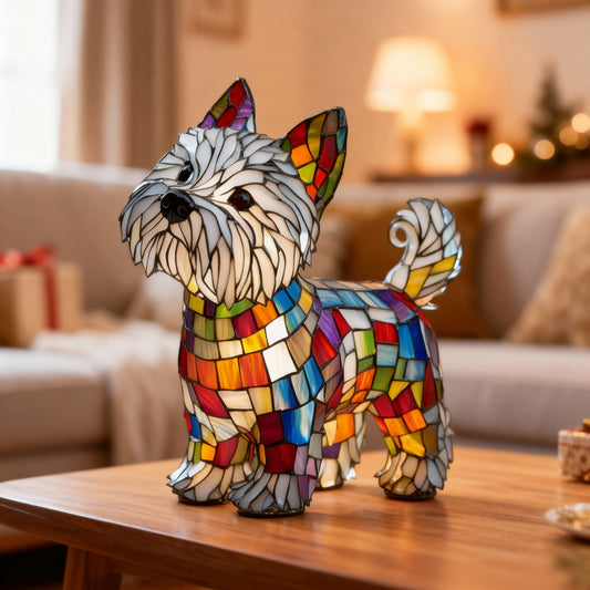 GLOWDOG | Cozy Stained Glass Yorkshire Terrier Dog Lamp