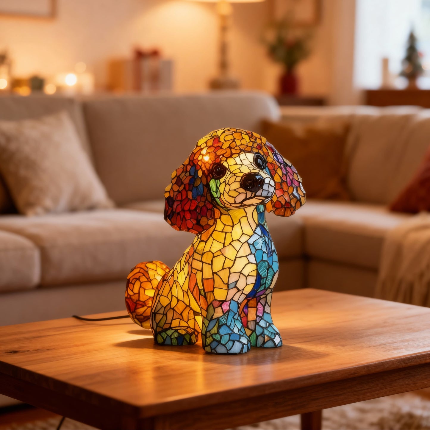 GLOWDOG | Cozy Stained Glass Poodle Dog Lamp