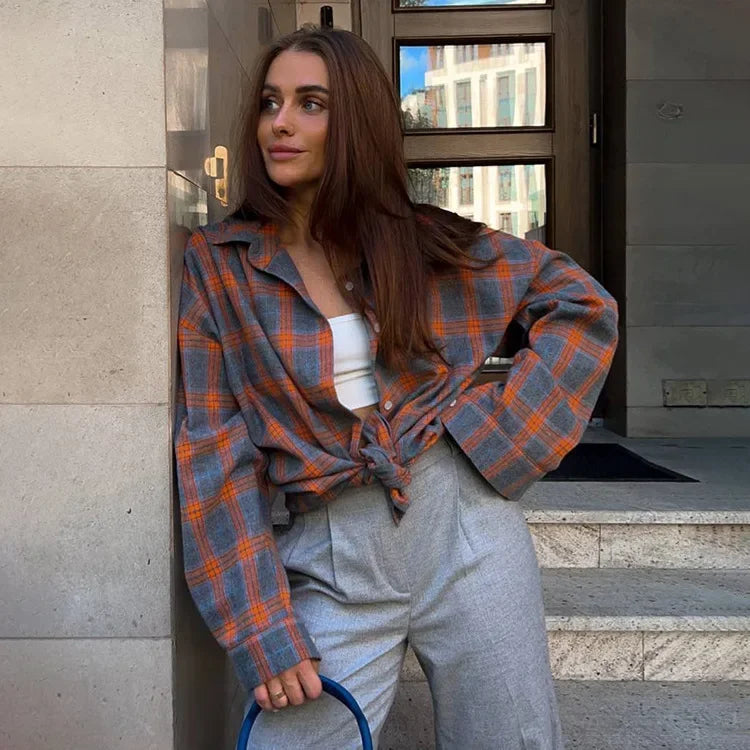 Oversized Plaid Blouse