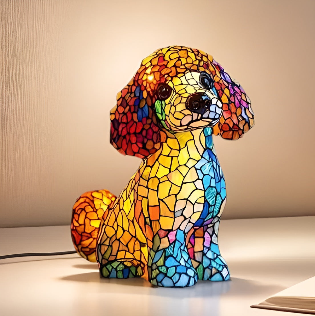 GLOWDOG | Cozy Stained Glass Poodle Dog Lamp