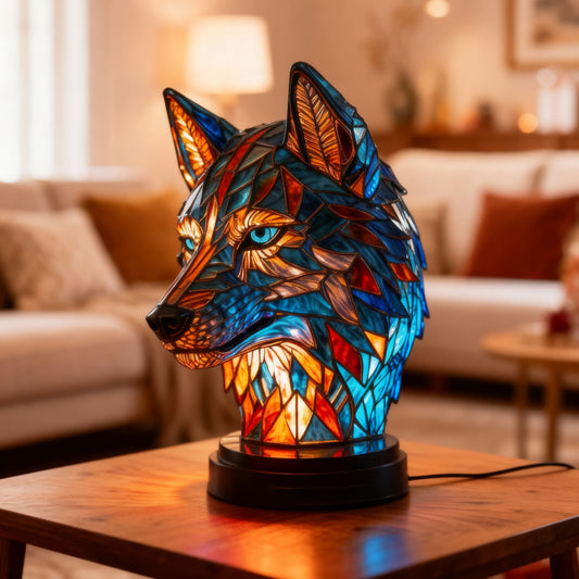 GLOWWOLF | Elegant Stained Glass Wolf Lamp